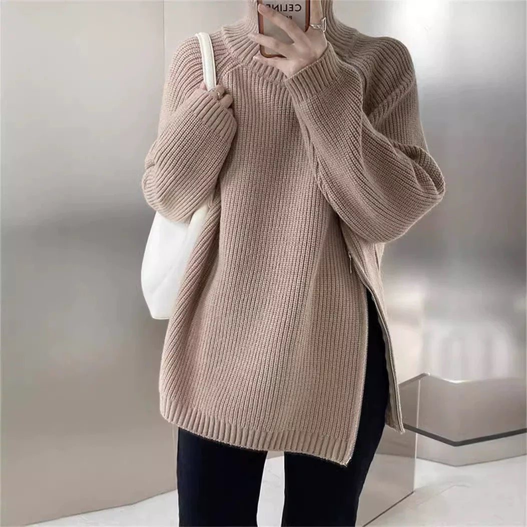 Pull Zippé Oversize | Maille Épaisse Moderne | Parfait pour un Look Hivernal Stylé