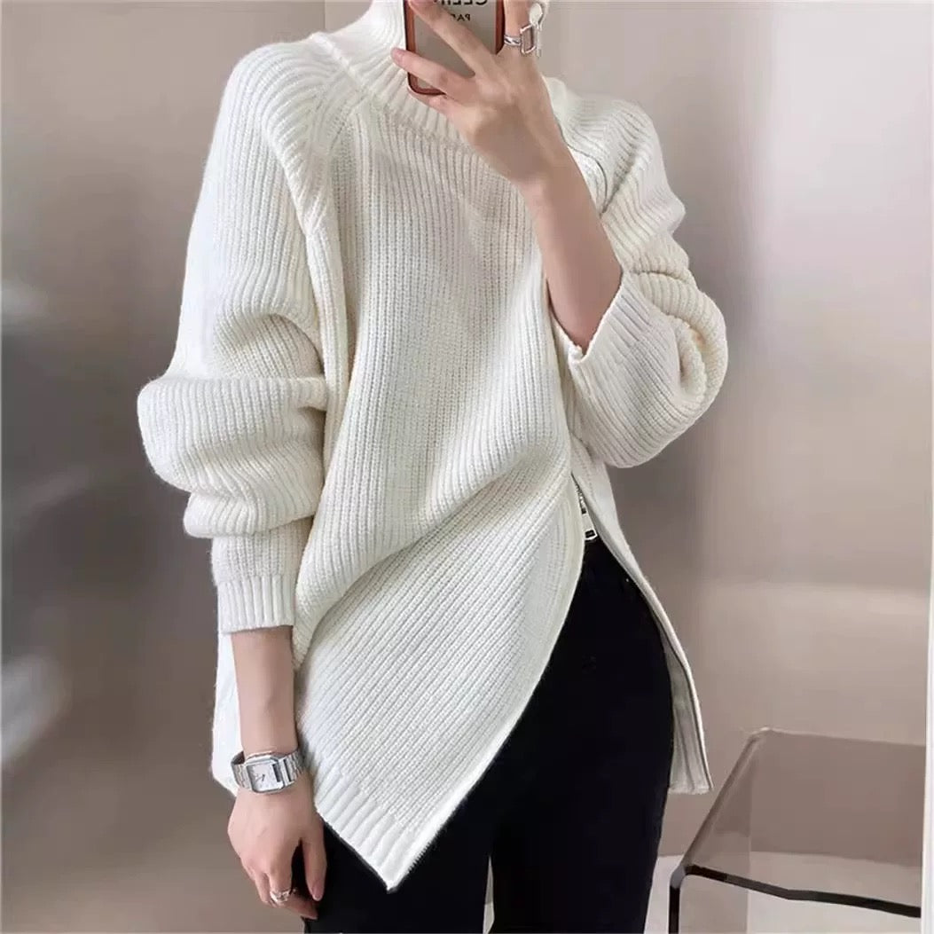 Pull Zippé Oversize | Maille Épaisse Moderne | Parfait pour un Look Hivernal Stylé