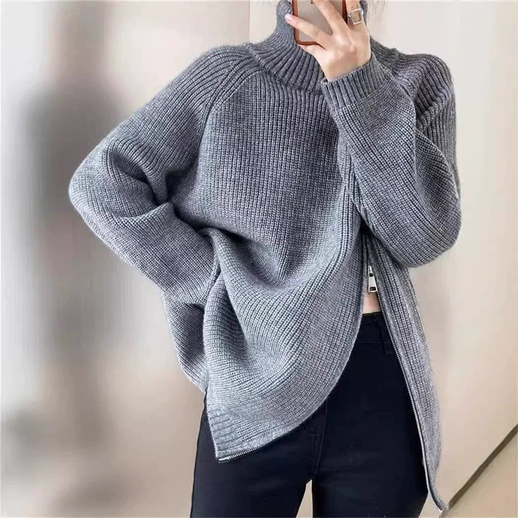 Pull Zippé Oversize | Maille Épaisse Moderne | Parfait pour un Look Hivernal Stylé