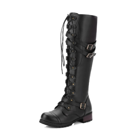 Bottes Hautes Femme | Cuir Synthétique PU | À Lacets Et Boucles | Pour Un Look Audacieux Et Urbain