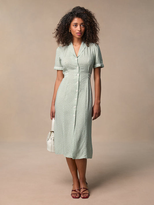Robe Chemise Midi Vert D’eau | Élégante & Décontractée | Printemps & Quotidien | Tissu Léger