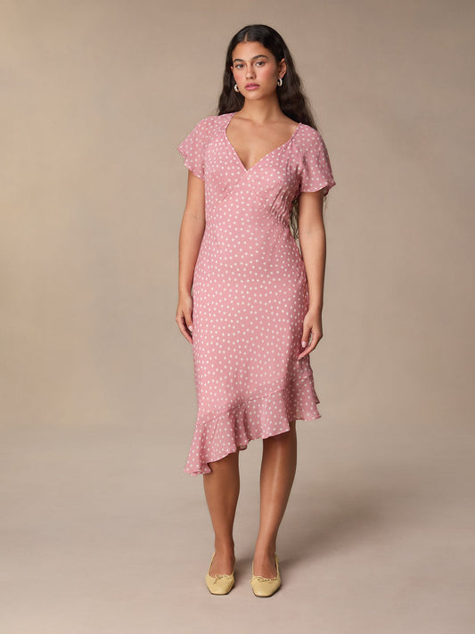 Robe Rose A Pois Asymétrique | Rétro & Féminine | Été & Occasions | Viscose Fluide