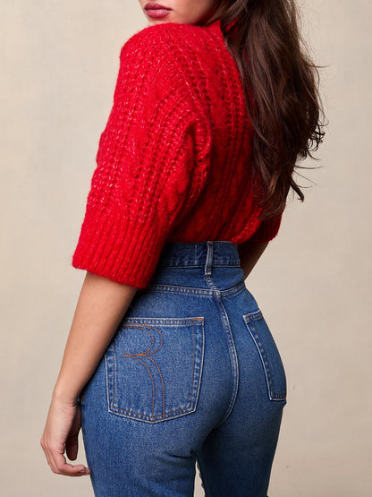 Cardigan | Rouge En Maille Torsadée À Boutons | Féminin Et Audacieux | Pour La Mi-Saison