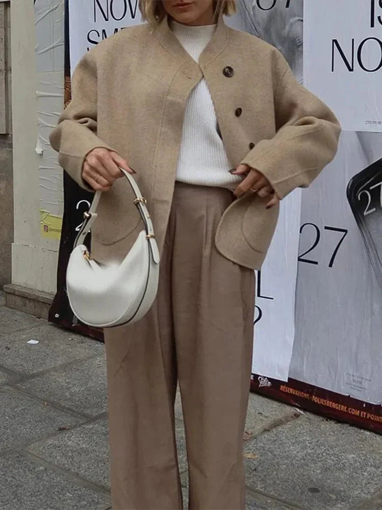 Veste Femme | Laine Mélangée Haut De Gamme | Silhouette Épurée Et Élégante | Idéale Pour L’Automne Chic