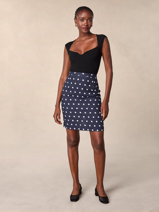 Jupe Bleu | Imprimé Pois Classique | Ajustée Et Féminine | Pour Le Bureau Ou Les Sorties