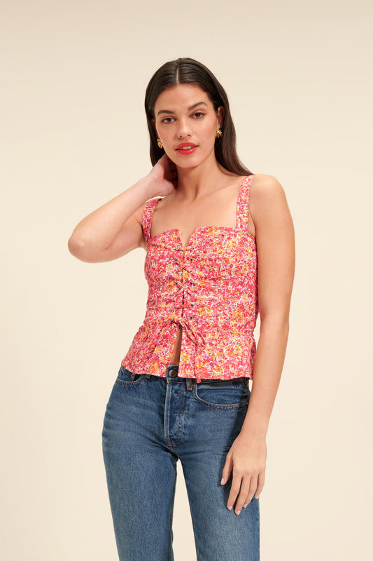 Top Fleuri | Fronces Réglables | Léger Et Féminin | Idéal Pour L’Été Et Les Sorties Décontractées