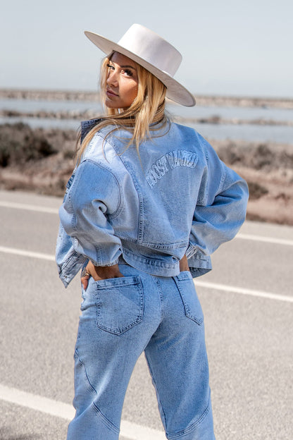 Ensemble En Jean | Veste Oversize Et Pantalon Taille Haute | Idéal Pour Un Look Western Chic Estival