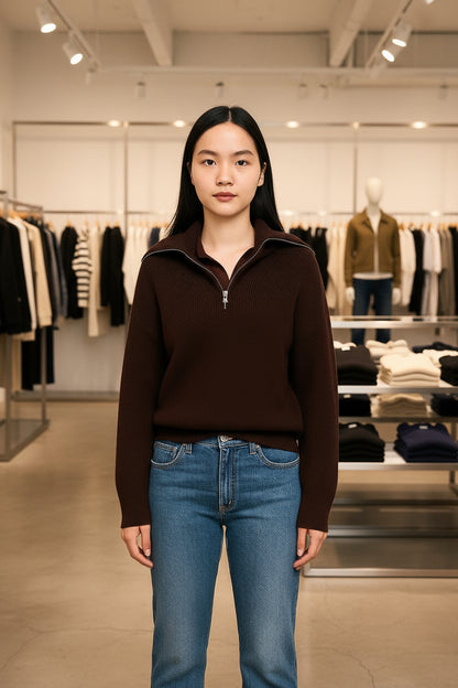 Pull Femme | Demi-Zip Et Col Montant | Idéal Pour L’automne Et Les Looks Superposés
