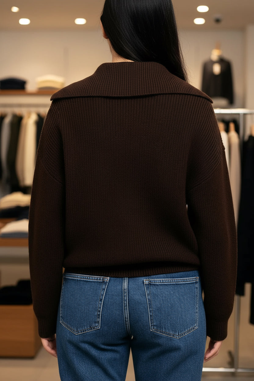 Pull Femme | Demi-Zip Et Col Montant | Idéal Pour L’automne Et Les Looks Superposés