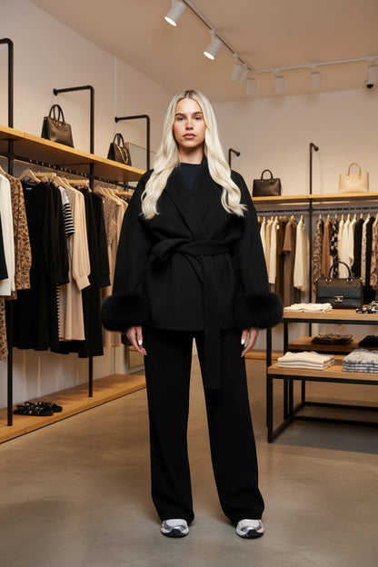 Manteau Femme | Tissus Haut De Gamme | Élégant Avec Effet Fourrure | Pour Les Journées Fraîches