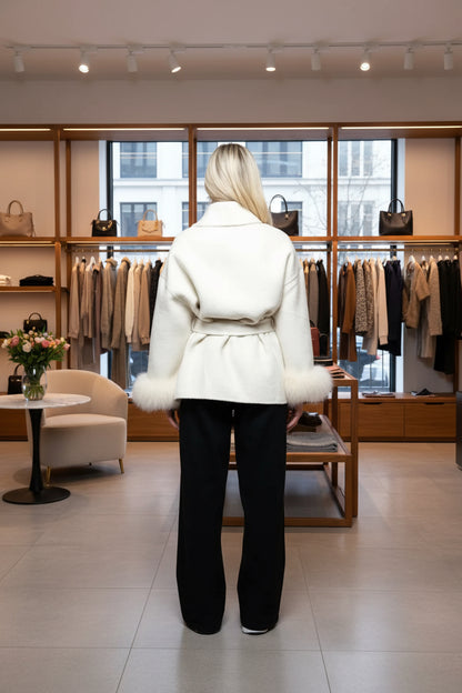 Manteau Femme | Tissus Haut De Gamme | Élégant Avec Effet Fourrure | Pour Les Journées Fraîches