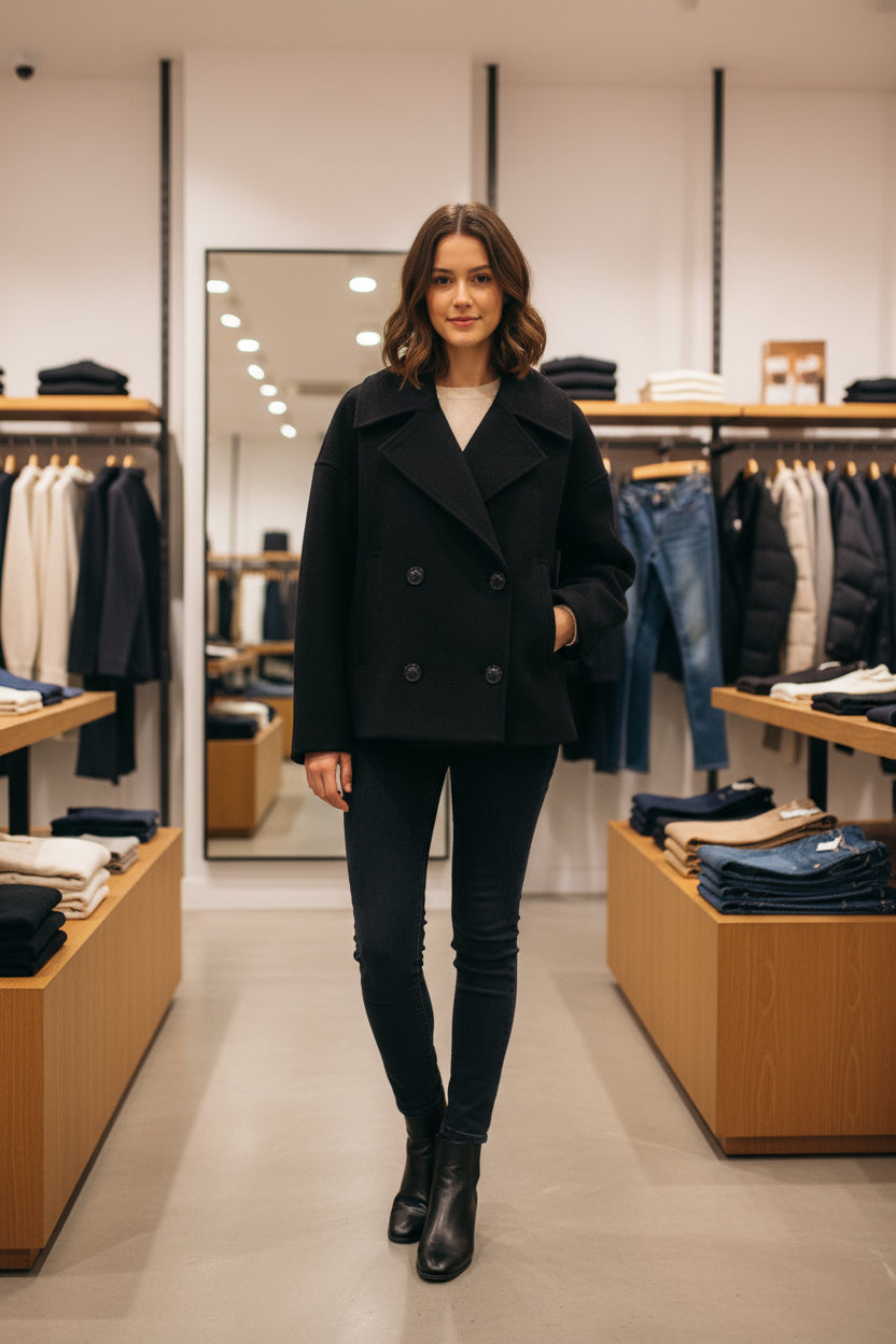 Manteau court à double boutonnage – style moderne