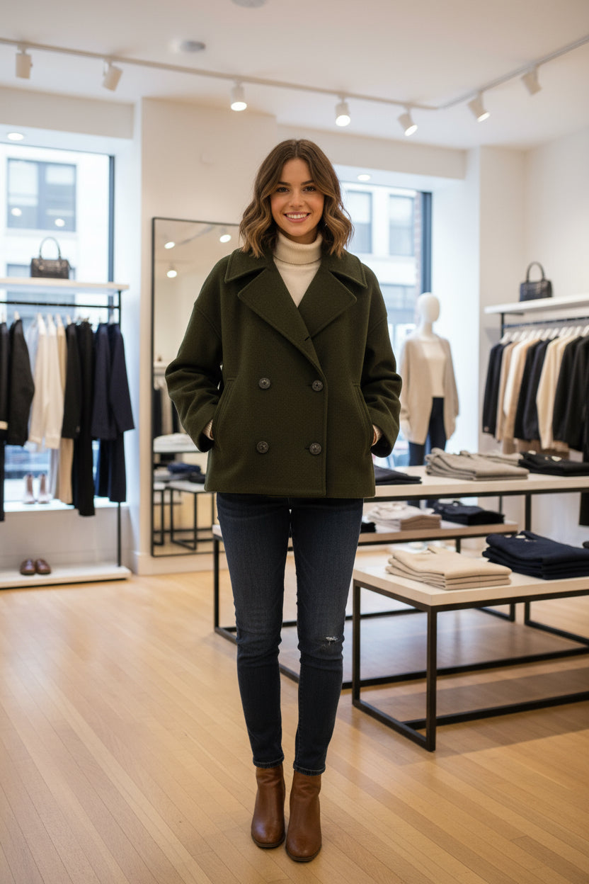 Manteau court à double boutonnage – style moderne