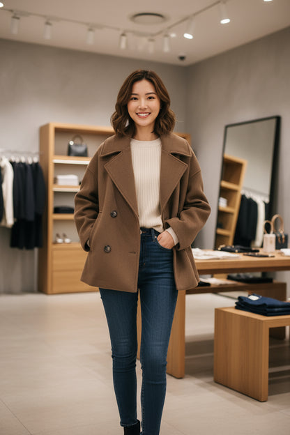 Manteau court à double boutonnage – style moderne