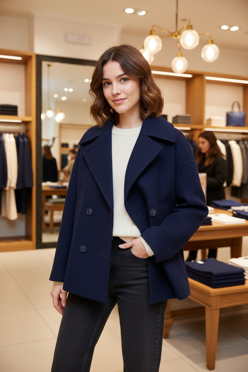 Manteau court à double boutonnage – style moderne