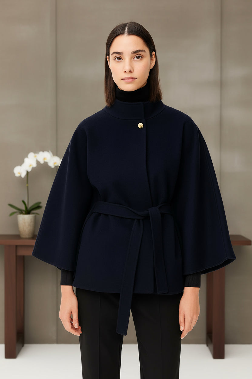 Cape Femme | Avec Ceinture Et Col Montant | Élégante Et Fluide Pour Hiver Stylé