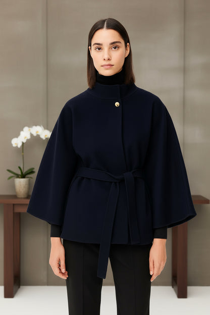 Cape Femme | Avec Ceinture Et Col Montant | Élégante Et Fluide Pour Hiver Stylé
