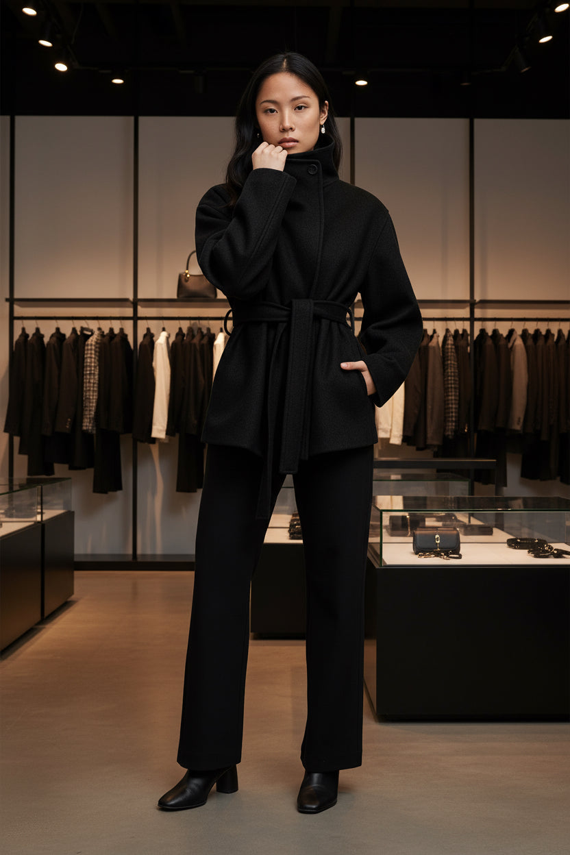 Veste Ceinturée Femme | Laine Et Polyester | Élégante Et Chaude | Parfaite Pour Les Journées D’Automne