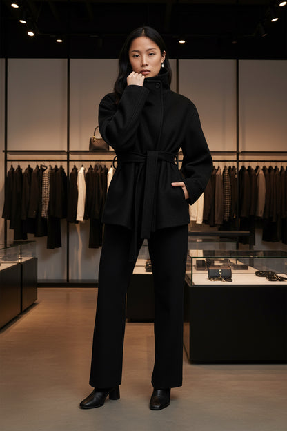 Veste Ceinturée Femme | Laine Et Polyester | Élégante Et Chaude | Parfaite Pour Les Journées D’Automne