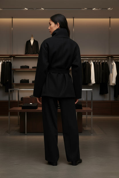 Veste Ceinturée Femme | Laine Et Polyester | Élégante Et Chaude | Parfaite Pour Les Journées D’Automne