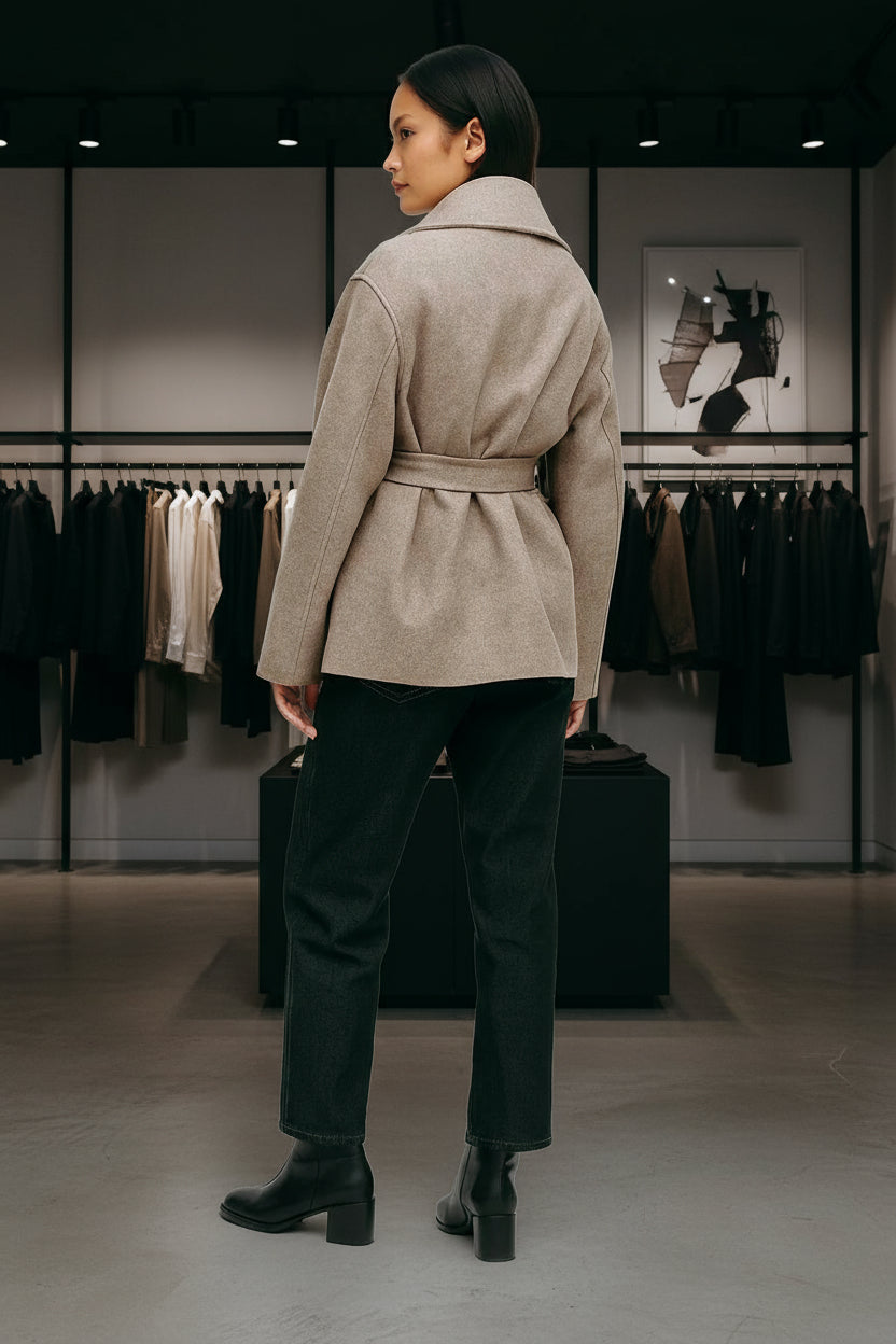 Veste Ceinturée Femme | Laine Et Polyester | Élégante Et Chaude | Parfaite Pour Les Journées D’Automne