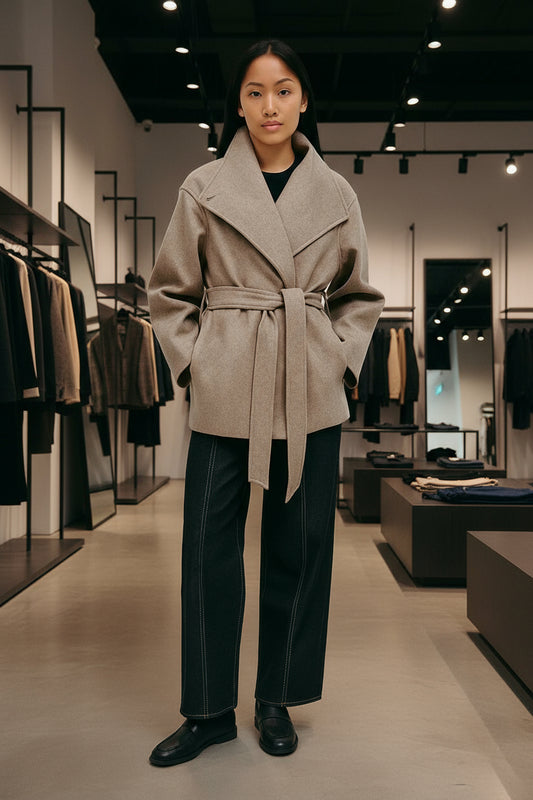 Veste Ceinturée Femme | Laine Et Polyester | Élégante Et Chaude | Parfaite Pour Les Journées D’Automne