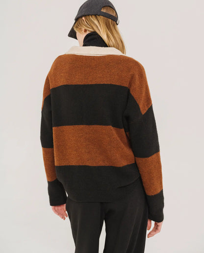 Pull Femme | Maille à Rayures | Col Zippé Style Sportif Chic et Décontracté