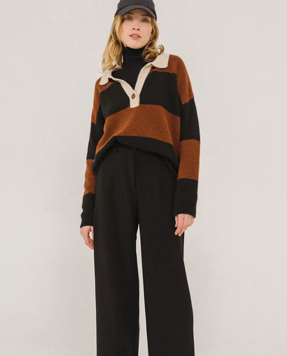 Pull Femme | Maille à Rayures | Col Zippé Style Sportif Chic et Décontracté