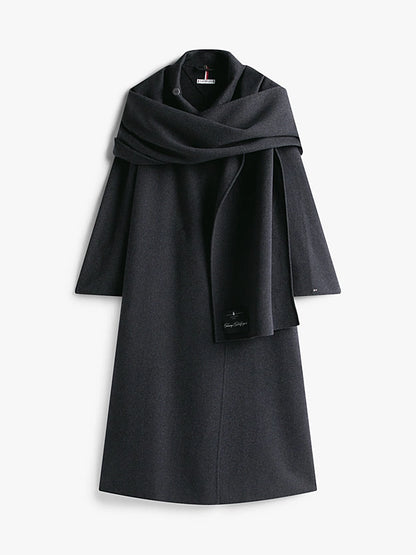 Manteau Long Drapé Ceinturé