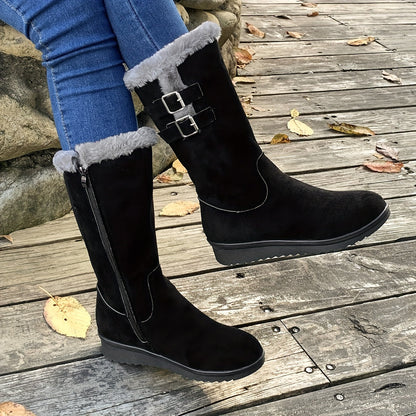 Bottes Femme | Mi-Mollet Fourrées | Chaudes Et Confortables | Pour L’Hiver Et Les Balades Extérieures