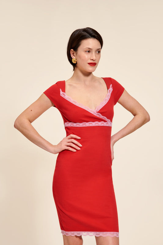 Robe Courte Rouge A Dentelle | Glamour & Féminine | Soirées & Rendez-vous | Jersey Stretch