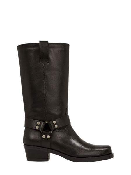 Bottes Biker Femme | Cuir Véritable Noir Et Anneau Métallique | Style Rock Chic Pour L’Hiver