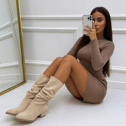 Bottes Femme | Souples Effet Suédine | Parfaites pour Automne, Look Bohème ou Tenue Décontractée Chic