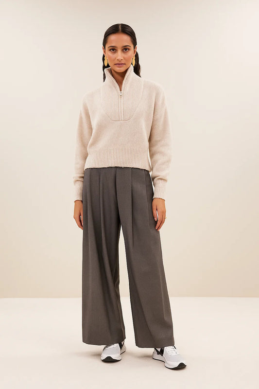 Pull Femme | Col Zippé et Maille Texturée | Confort et Élégance Décontractée