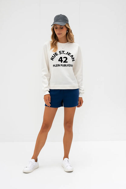 Sweatshirt Femme | Coton | Imprimé Parisien | Blanc Confortable Casual