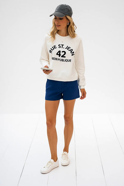 Sweatshirt Femme | Coton | Imprimé Parisien | Blanc Confortable Casual