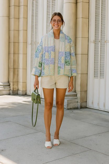 Veste Femme | Patchwork Coloré | Coton Doux Mi-Saison | Style Bohème Oversize