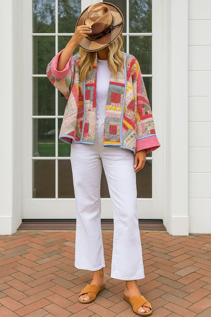 Veste Femme | Patchwork Coloré | Coton Doux Mi-Saison | Style Bohème Oversize