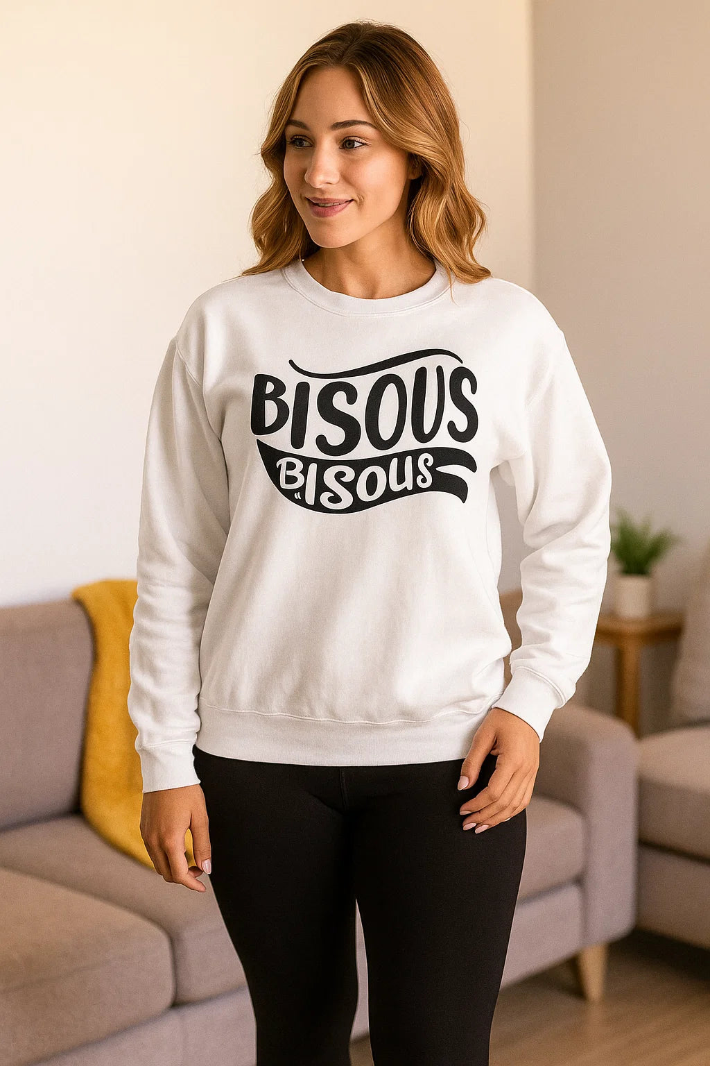 Sweatshirt Femme | Bisous Imprimé | Coton Mélangé | Blanc Confortable & Tendance