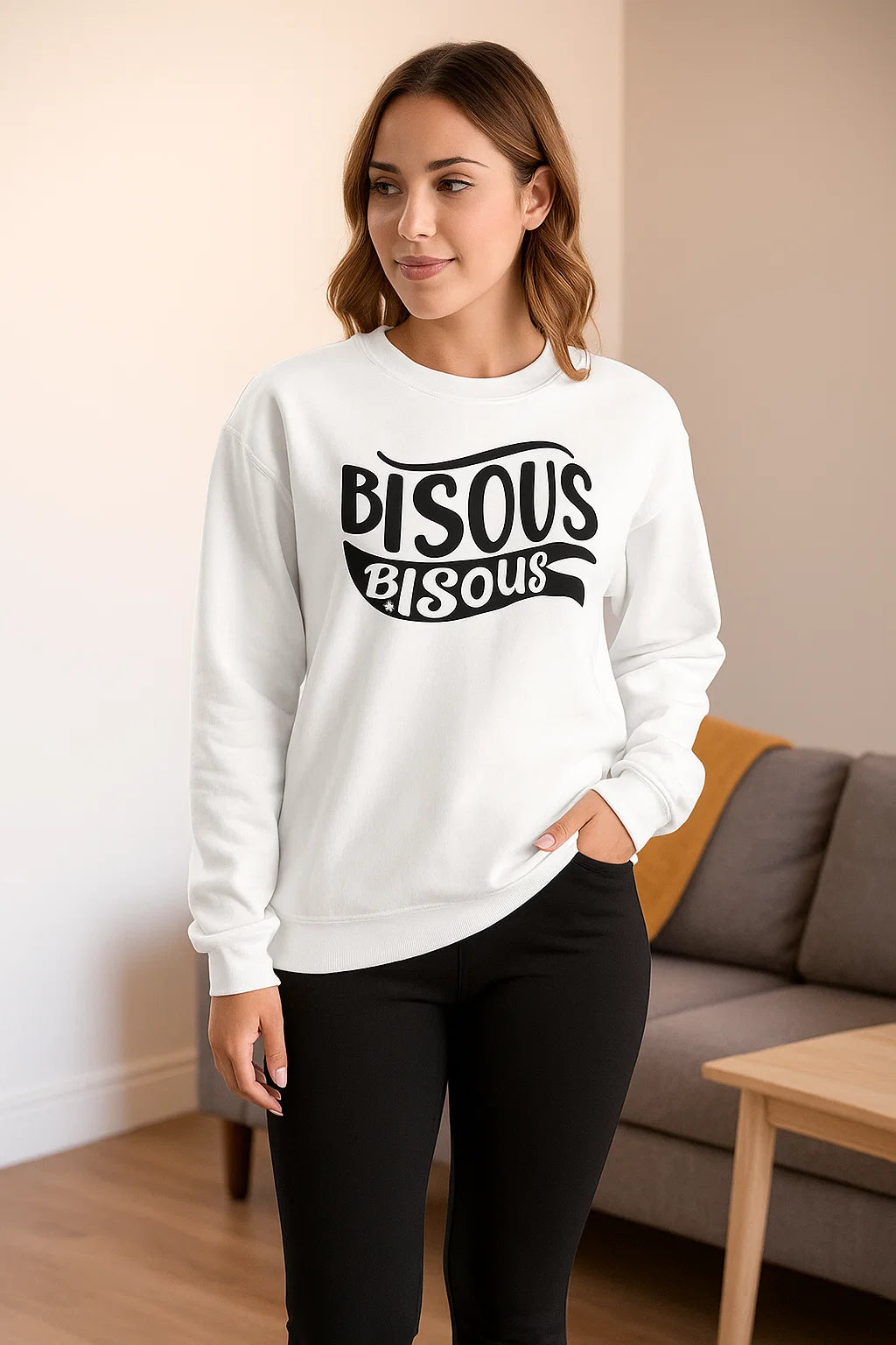 Sweatshirt Femme | Bisous Imprimé | Coton Mélangé | Blanc Confortable & Tendance