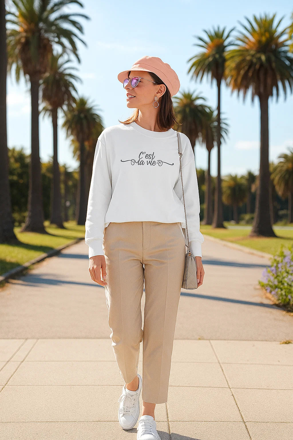 Sweatshirt Femme | C’est la vie | Coton Mélangé Blanc | Message Positif Chic