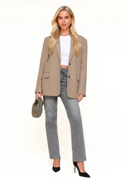 Blazer Femme | Beige | Coupe Oversize Élégante | Look Chic Décontracté