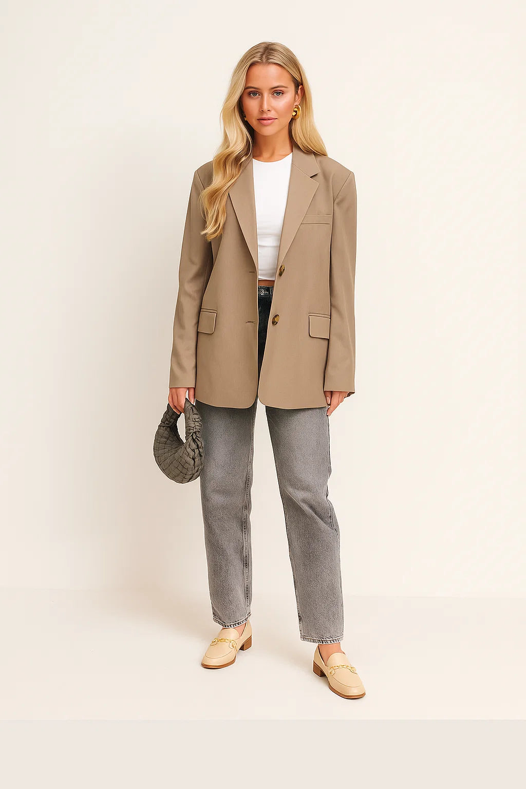 Blazer Femme | Beige | Coupe Oversize Élégante | Look Chic Décontracté