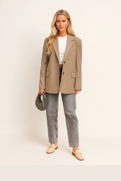 Blazer Femme | Beige | Coupe Oversize Élégante | Look Chic Décontracté