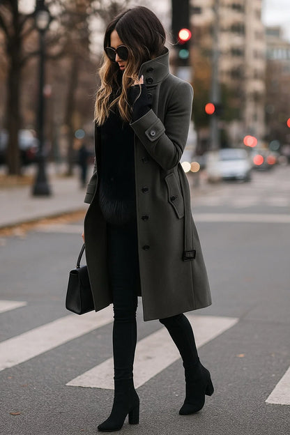 Manteau Femme | Long Et Cintré | Élégant Et Chaud | Parfait Pour l’automne Et l’hiver