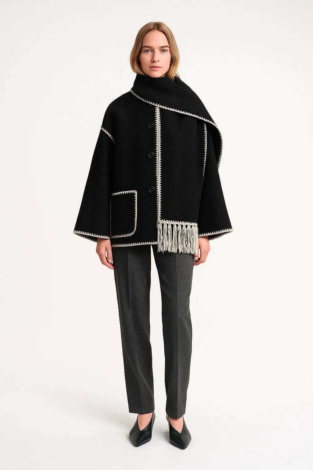 Cape Femme | Design Contrasté Élégant | Coupe Ample Et Moderne | Parfaite Pour l’automne Et l’hiver