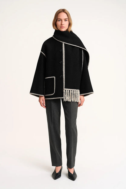 Cape Femme | Design Contrasté Élégant | Coupe Ample Et Moderne | Parfaite Pour l’automne Et l’hiver