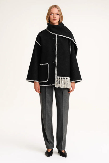 Cape Femme | Design Contrasté Élégant | Coupe Ample Et Moderne | Parfaite Pour l’automne Et l’hiver