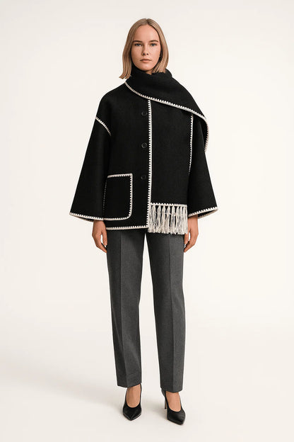 Cape Femme | Design Contrasté Élégant | Coupe Ample Et Moderne | Parfaite Pour l’automne Et l’hiver