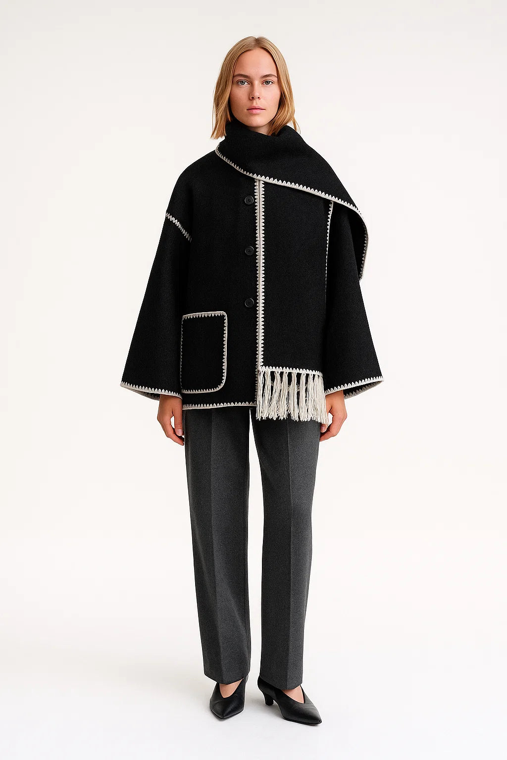 Cape Femme | Design Contrasté Élégant | Coupe Ample Et Moderne | Parfaite Pour l’automne Et l’hiver